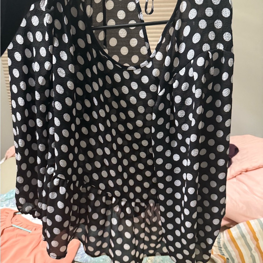 Express Black and White Polka Dot Blouse
